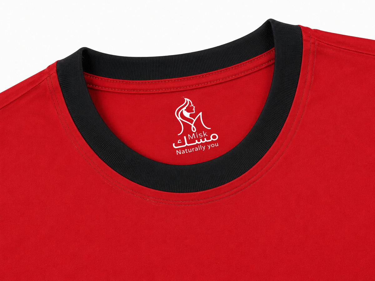 Misk neck label - red black ringer
